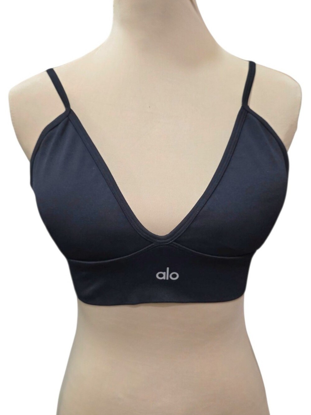ALO Yoga Black V-Neck Longline Sports Bra Bralette Adjustable Straps Size S